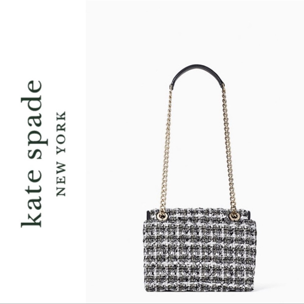 KATE SPADE-tweed Blk & Wht Natalia Flap Crossbody Shoulder Bag NWT - Picture 6 of 16